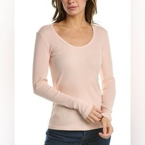 James Perse Standard Orange Slub Long Sleeve Tee Womens Sheer Crewneck Size 3